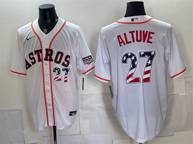 Men's Houston Astros #27 Jose Altuve White USA 250 Fourth of July Home Stitched Baseball Jersey Men's Houston Astros #27 Jose Altuve White USA 250 Fourth of July Home Stitched Baseball Jersey